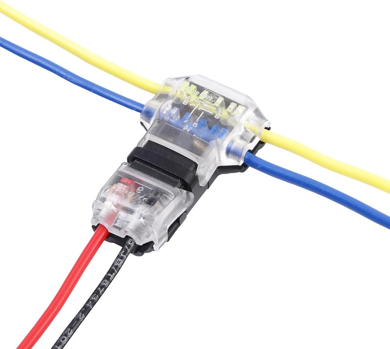 Brightfour Low Voltage Wire Connectors 3 Way 2 Pins, T Tap 16-18 AWG, No Wire Stripping 12 Pack - Image 1